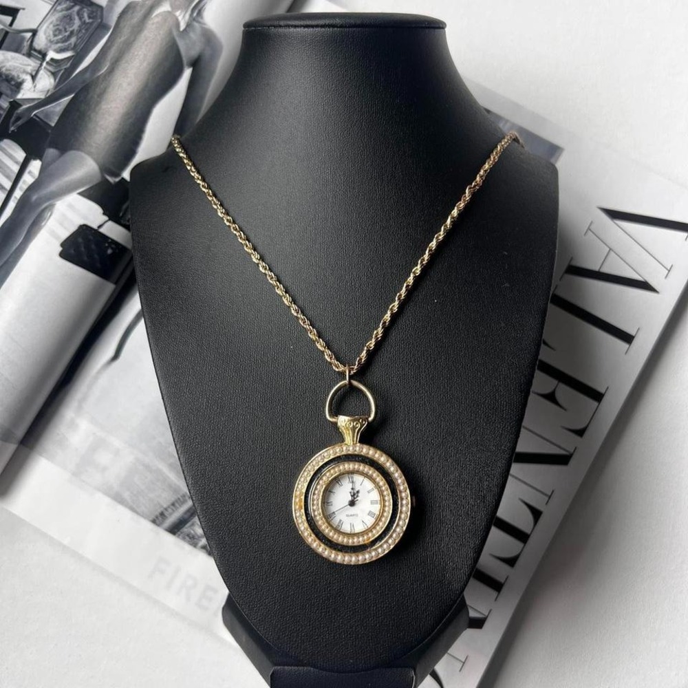 GOLD‎ PEARL WATCH PENDANT NECKLACE